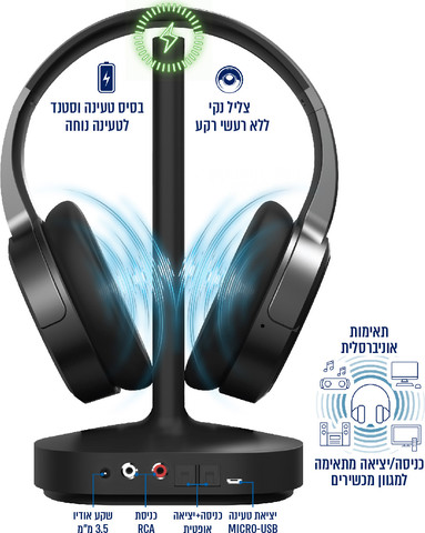 אוזניות אלחוטיות לטלוויזיה בטכנולוגיית RF לצלילים חדים במיוחד דגם BKH520