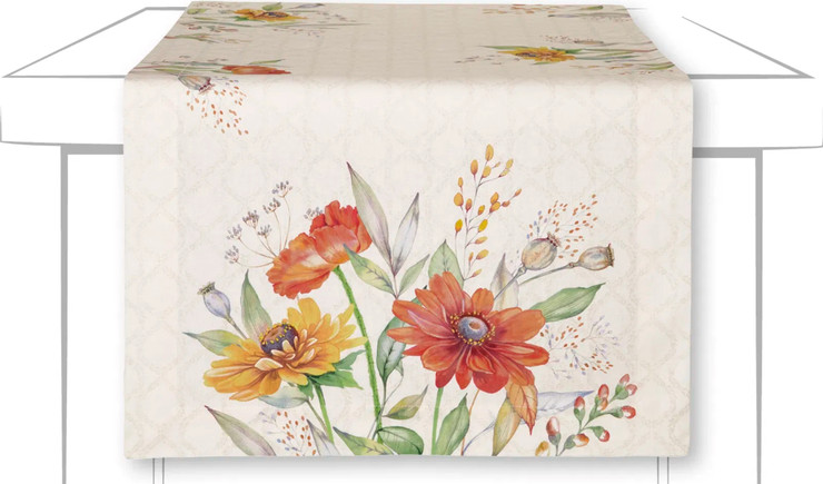 ראנר לשולחן צבע  שמנת בגודל 45×150 ס"מ דגם Soft Sunset Bouquet