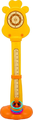 מתקן סל לילדים 3 ב-1 דמוי ג'ירפה מתכוונן עד 160 ס"מ – סל כדורסל, משחק טבעות ולוח מטרה
