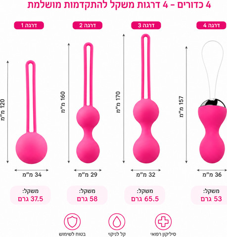 סט כדורי/ביצי קיגל Kegel מקצועי – 4 כדורים לחיזוק רצפת האגן