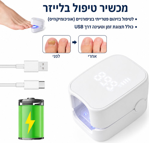 מכשיר לייזר ביתי לטיפול בפטרת הציפורניים – אור כחול 470nm ואינפרא אדום 900nm