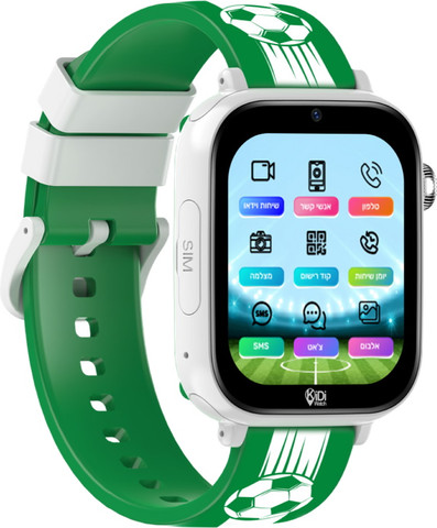 שעון חכם לילדים כולל סים מובנה Kidiwatch קידי ווטש כדורגל ירוק לבן
