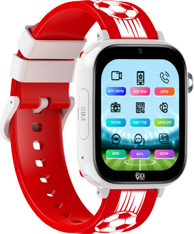 שעון חכם לילדים כולל סים מובנה Kidiwatch קידי ווטש כדורגל אדום לבן