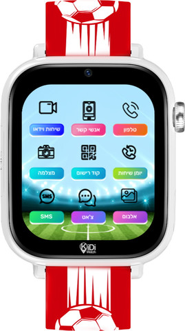 שעון חכם לילדים כולל סים מובנה Kidiwatch קידי ווטש כדורגל אדום לבן