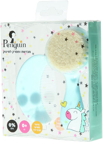 סט מברשת ומסרק כחול/ורוד/לבן