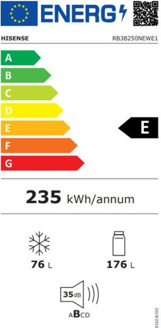 מקרר אינטגרלי מקפיא תחתון 252 ליטר Hisense RB3B250NEWE1