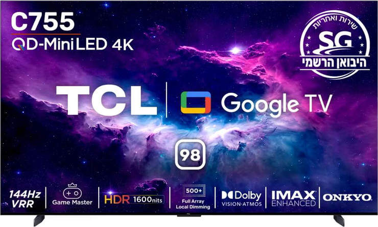 טלוויזיה 98" TCL QLED Mini LED 4K טי.סי.אל 98C755