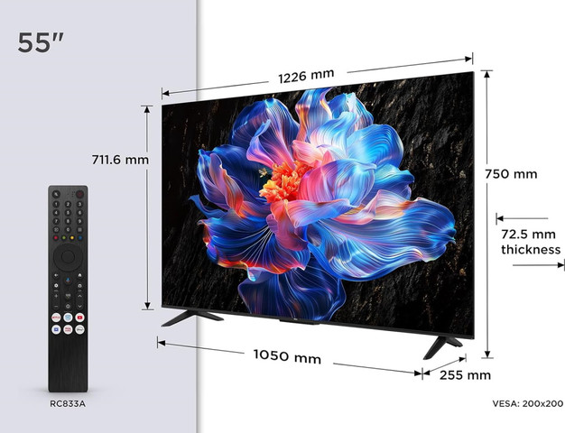 טלוויזיה חכמה 55" TCL Direct LED 4K טי.סי.אל 55V6C
