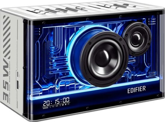 רמקול Bluetooth שולחני Edifier QD35 Hi-Res - צבע לבן - כולל תאורת RGB ותחנת טעינה TurboGaN 35W