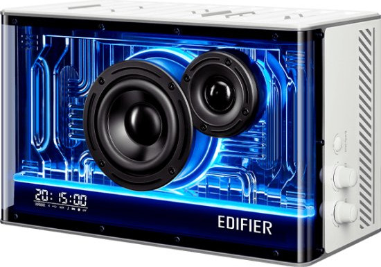 רמקול Bluetooth שולחני Edifier QD35 Hi-Res - צבע לבן - כולל תאורת RGB ותחנת טעינה TurboGaN 35W
