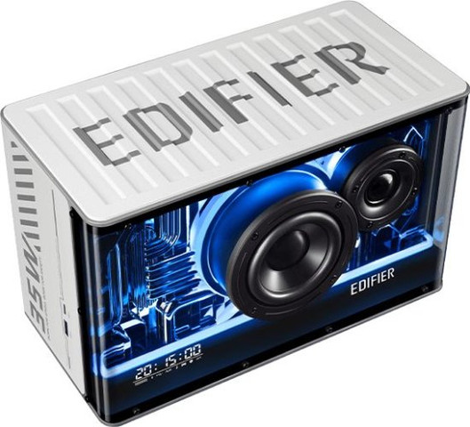 רמקול Bluetooth שולחני Edifier QD35 Hi-Res - צבע לבן - כולל תאורת RGB ותחנת טעינה TurboGaN 35W