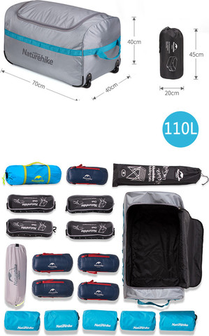 תיק נסיעות גדול מתקפל עם גלגלים 110 ליטר Travelling Suitcase NATUREHIKE