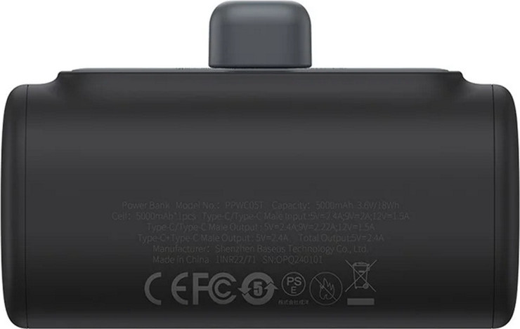 סוללת גיבוי Baseus 5000mAh בזאוס Compact Power Bank Type-C 5000mAh שחור