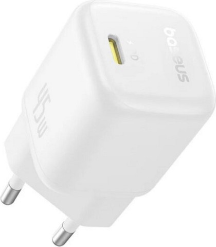 מטען קיר מהיר Baseus USB-C בזאוס PicoGo GaN Fast Charger 1C 45W EU Moon White