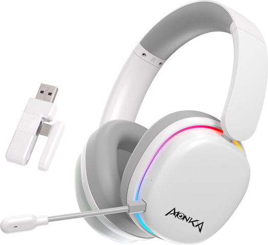 אוזניות לבנות עם תאורת RGB חיבור 2.4/BT /USB דגם MONKA-HG9070W מבית MONKA