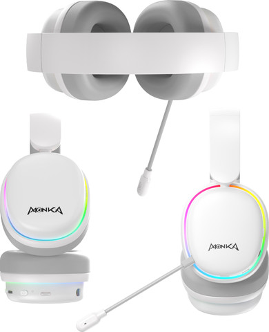 אוזניות לבנות עם תאורת RGB חיבור 2.4/BT /USB דגם MONKA-HG9070W מבית MONKA