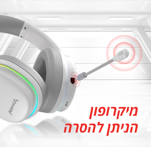 אוזניות לבנות עם תאורת RGB חיבור 2.4/BT /USB דגם MONKA-HG9070W מבית MONKA