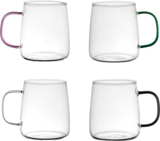 סט 4 ספלי זכוכית עם ידית צבעונית 520ml
