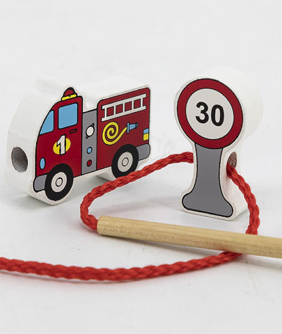 הליכון עגלת קוביות עץ 36 חלקים עם פסי גומי על הגלגלים