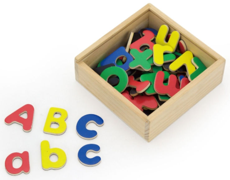ABC אותיות מגנטיות בקופסת עץ רב פעמית - 52 יחידות
