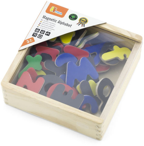 ABC אותיות מגנטיות בקופסת עץ רב פעמית - 52 יחידות