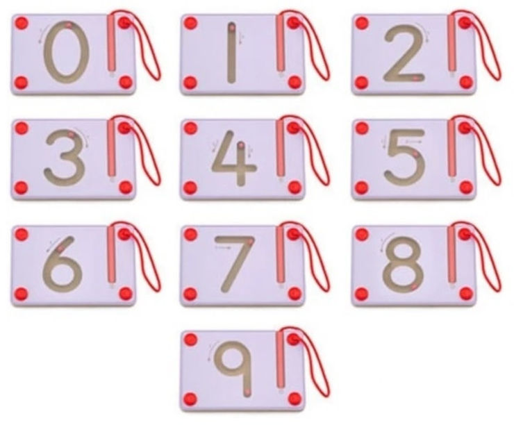 10 לוחות מגנטיים 0-9 ללימוד ספרות בתיבת עץ
