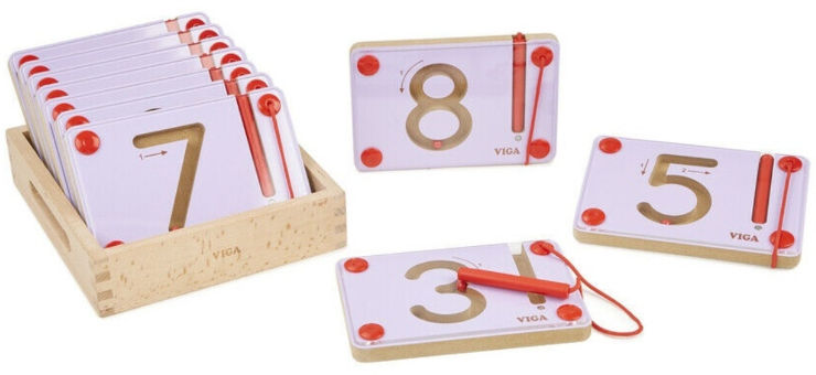 10 לוחות מגנטיים 0-9 ללימוד ספרות בתיבת עץ