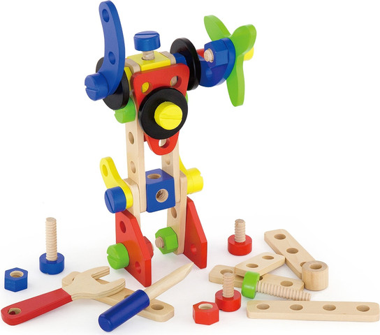 דלי 68 קוביות בנייה מעץ - אומים וברגים
