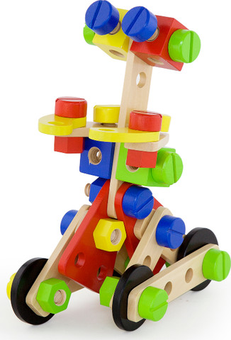 דלי 68 קוביות בנייה מעץ - אומים וברגים