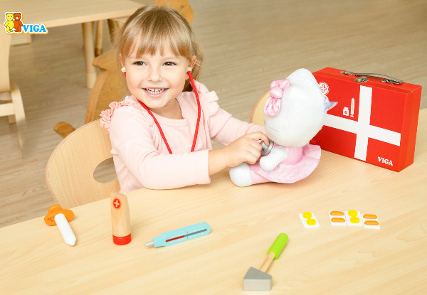 מזוודת הרופא הצעיר 10 חלקים מעץ