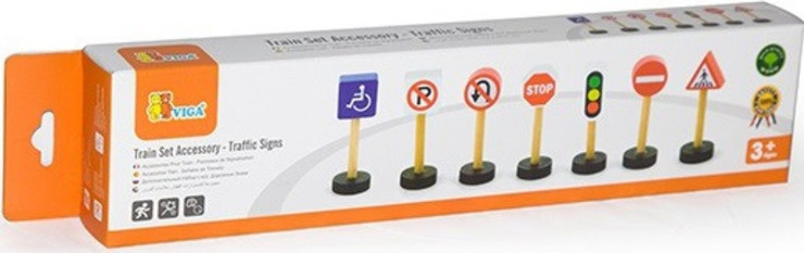 סט 7 תמרורים מעץ למשחק רכבות ומכוניות
