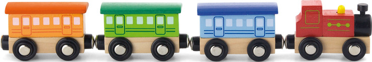 סט רכבת משחק מעץ 4 חלקים - רכבת קיטור עם קרונות בחיבור מגנטי
