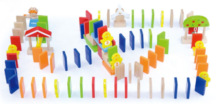 דלי 116 לבני דומינו צבעוניות מעץ מלא