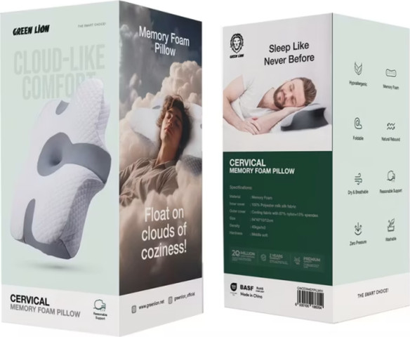 Green lion Cervical Memory Foam Pillow בצבע לבן&אפור