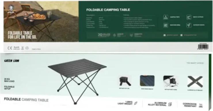 Green Lion Foldable Camping Table בצבע שחור