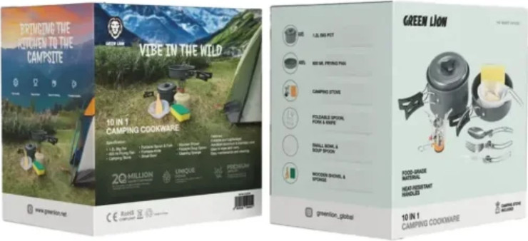 Green Lion 10 IN 1 Camping Cookware בצבע שחור