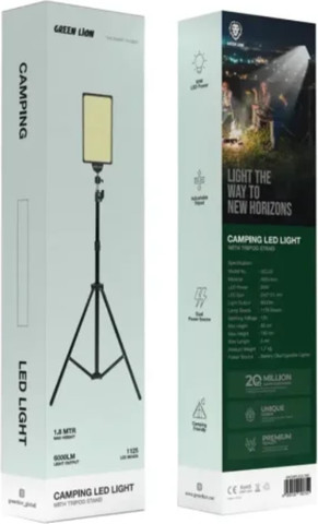 Green Lion Camping LED Light with Tripod Stand בצבע שחור