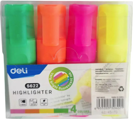 סט טוש הדגשה 622 deli מארז 4 יח'