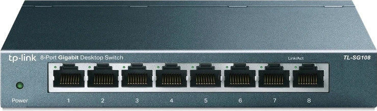 מתג שולחני TP-LINK SG108 V9 Gigabit 8 פורטים בצבע אפור מתכתי