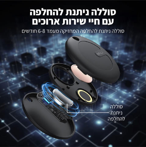 חיישן איתור חפצים חכם Duo MiTag תואם Android & Apple כולל נרתיק עור דגם HD-P16-AI