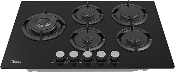 כיריים גז זכוכית 5 להבות - 75 ס״מ Midea מידאה Defendi 75GP503-B זכוכית שחורה