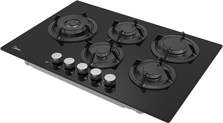 כיריים גז זכוכית 5 להבות - 75 ס״מ Midea מידאה Defendi 75GP503-B זכוכית שחורה