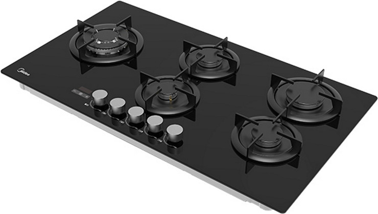 כיריים גז 5 להבות - 90 ס"מ Midea מידאה 90GH503 זכוכית שחורה