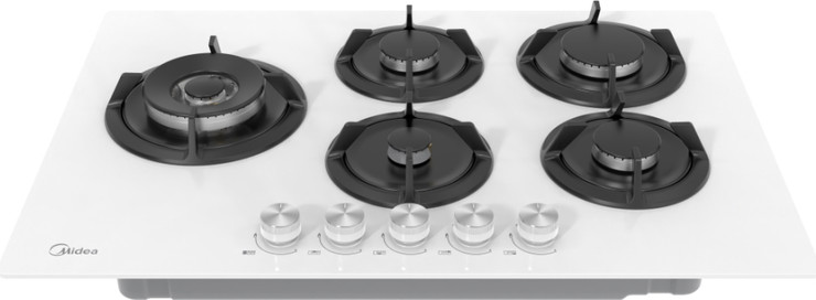 כיריים גז זכוכית 5 להבות - 75 ס״מ Midea מידאה Defendi 75GP503-W זכוכית לבנה