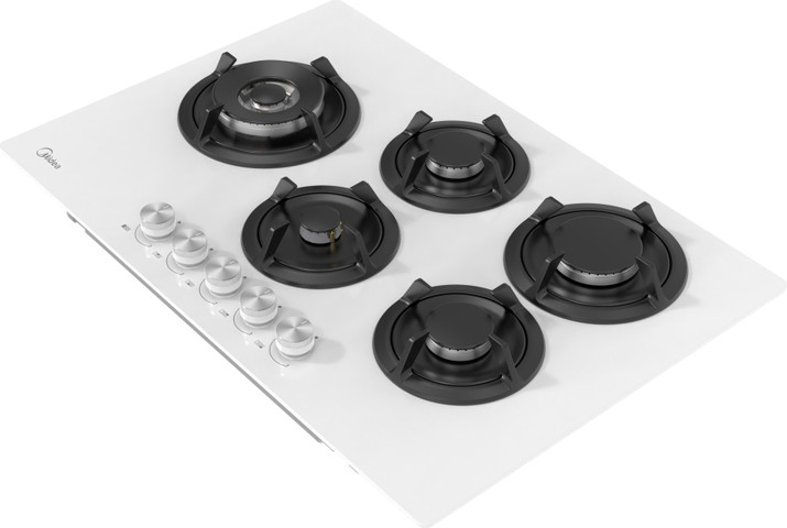 כיריים גז זכוכית 5 להבות - 75 ס״מ Midea מידאה Defendi 75GP503-W זכוכית לבנה