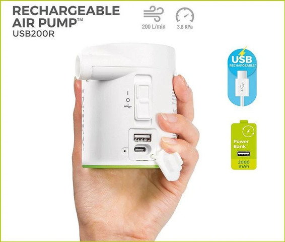 משאבת ניפוח מיני חשמלית נטענת וניידת לבריכות, מתנפחים ומזרנים (מצויין לקמפינג)