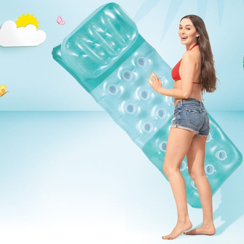 מזרן עם אפקט 'כוסות' מקרר כולל כרית לשימוש בים או בבריכה - כחול