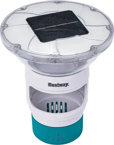 מצוף מינון כלור סולארי BESTWAY SolarGlow עם תאורת LED צבעונית | מק״ט 58943 | כולל שלט | קפיץ קפוץ