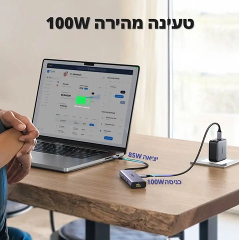 מולטיפורט UGREEN REVODOK 1061 6 IN 1 100W PD 4K 30Hz HDMI אפור אפור
