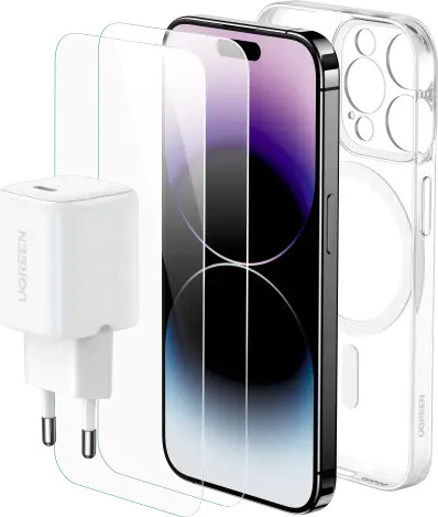 מארז IPHONE 15 PRO MAX הכולל: מטען קיר 30W + כיסוי MagSafe + זוג מגני מסך זכוכית LP797-25931